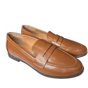 Kensie Gitty Penny Loafer Cognac Brown Faux Leather Womens Shoe Size 10 Classic